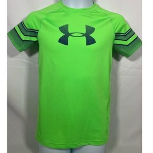 Under Armour Boys Loose Short Sleeve Bright Green Logo T Shirt Size Youth Medium
